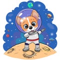 Cartoon Corgi astronaut on the moon on a space background Royalty Free Stock Photo