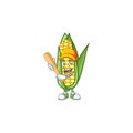 Cartoon corn sweet with the character playing baseball