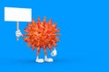 Cartoon Coronavirus COVID-19 Mascot Person Character with Empty White Blank Banner with Free Space for Your Design. 3d Rendering