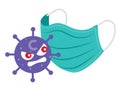 Cartoon coronavirus feel angry with the surgical protective mask