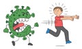 Cartoon coronavirus monster is chasing the man, vector illustration Royalty Free Stock Photo