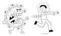 Cartoon coronavirus monster is chasing the man, vector illustration Royalty Free Stock Photo