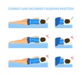 Cartoon Correct Sleeping Body Posture Set. Vector Royalty Free Stock Photo