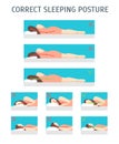 Cartoon Correct Sleeping Body Posture Set. Vector Royalty Free Stock Photo