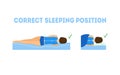 Cartoon Correct Sleeping Body Posture. Vector