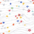 Cartoon cosmic background: cute stars on wavy fluid textured backdrop