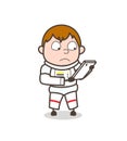 Cartoon Cosmonaut Reading Messages in Smartphone Vector Illustration