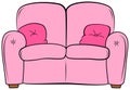 Cartoon couch with pillow. Pink sofa with cushion clipart