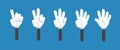 Cartoon counting hand with number gestures isolated set. Countdown with fingers vector symbols