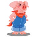 Cartoon country pig wearing overalls