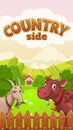 Cartoon countryside landscape with cow and goat Royalty Free Stock Photo