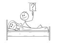 Cartoon of Couple in Bed, Man Wants Sexual Intercourse, Woman is Rejecting