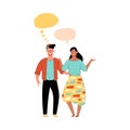 Cartoon couple with blank thought and speech bubble templates Royalty Free Stock Photo