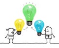 Cartoon Couple creating a new Idea with light bulbs