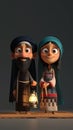 Cartoon couple islamic dresser and a lantern. Arab boy and girl Celebrating Ramadan Royalty Free Stock Photo