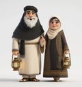 Cartoon couple islamic dresser and a lantern. Arab boy and girl Celebrating Ramadan Royalty Free Stock Photo