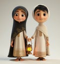 Cartoon couple islamic dresser and a lantern. Arab boy and girl Celebrating Ramadan Royalty Free Stock Photo