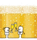 Cartoon Couple Drinking Champagne and Bubbles Background Royalty Free Stock Photo