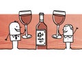 Cartoon couple drinking red wine