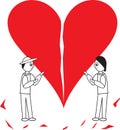 Cartoon couple holding heart together Royalty Free Stock Photo