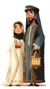 Cartoon couple islamic dresser and a lantern. Arab boy and girl Celebrating Ramadan Royalty Free Stock Photo