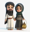 Cartoon couple islamic dresser and a lantern. Arab boy and girl Celebrating Ramadan Royalty Free Stock Photo