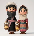 Cartoon couple islamic dresser and a lantern. Arab boy and girl Celebrating Ramadan