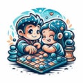 Cartoon couple playing a board game. Sweet scene Royalty Free Stock Photo