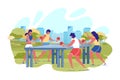 Cartoon Couple Playing Table Tennis in City Park Royalty Free Stock Photo