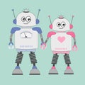 Cartoon Couple robots boy and girl in love.