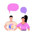 Cartoon couple speaking - people with blank speech bubble templates