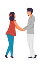 Cartoon couple spending time together. Young man and woman hold hands and look at each other. Lovers on romantic date Royalty Free Stock Photo
