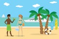Cartoon couple teenagers on the beach,african american boy and e