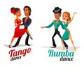 cartoon of a couples dancing tango and rumba