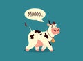 Cartoon cow. Mammal with speech bubble. Farm animal gives milk, fanny mascot for dairy products advertising, domestic