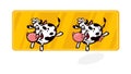 Cartoon cow in a flat style. Vector illustration, isolated on white background. Illustration of a cow and a bull-calf for packing