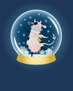 Cartoon cow inside snow sphere dome Royalty Free Stock Photo