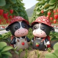 cartoon cow in the middle of a strawberry garden