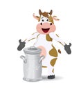 Cartoon cow and milk can