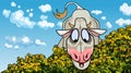 Cartoon cow peeking out from the bushes Royalty Free Stock Photo
