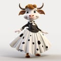 Cartoon Cow In Polka Dot Dress: A Whimsical 3d Model With Narrative Elegance