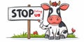 Cartoon Cow with a sign that says STOP Eating Us - Vegan concept