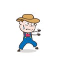 Cartoon Cowboy Character Pulling with Hands Vector Concept