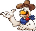 Cartoon cowboy chicken with hand up