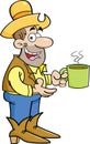 Cartoon cowboy with cup of coffee