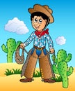 Cartoon cowboy in desert