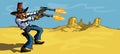 Cartoon cowboy in the desert firing his guns Royalty Free Stock Photo