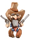 Cartoon cowboy with his guns drawn