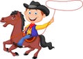 Cartoon Cowboy rider on the horse throwing lasso