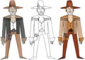 Cartoon cowboys wild west hand draw color illustration set happy doodle